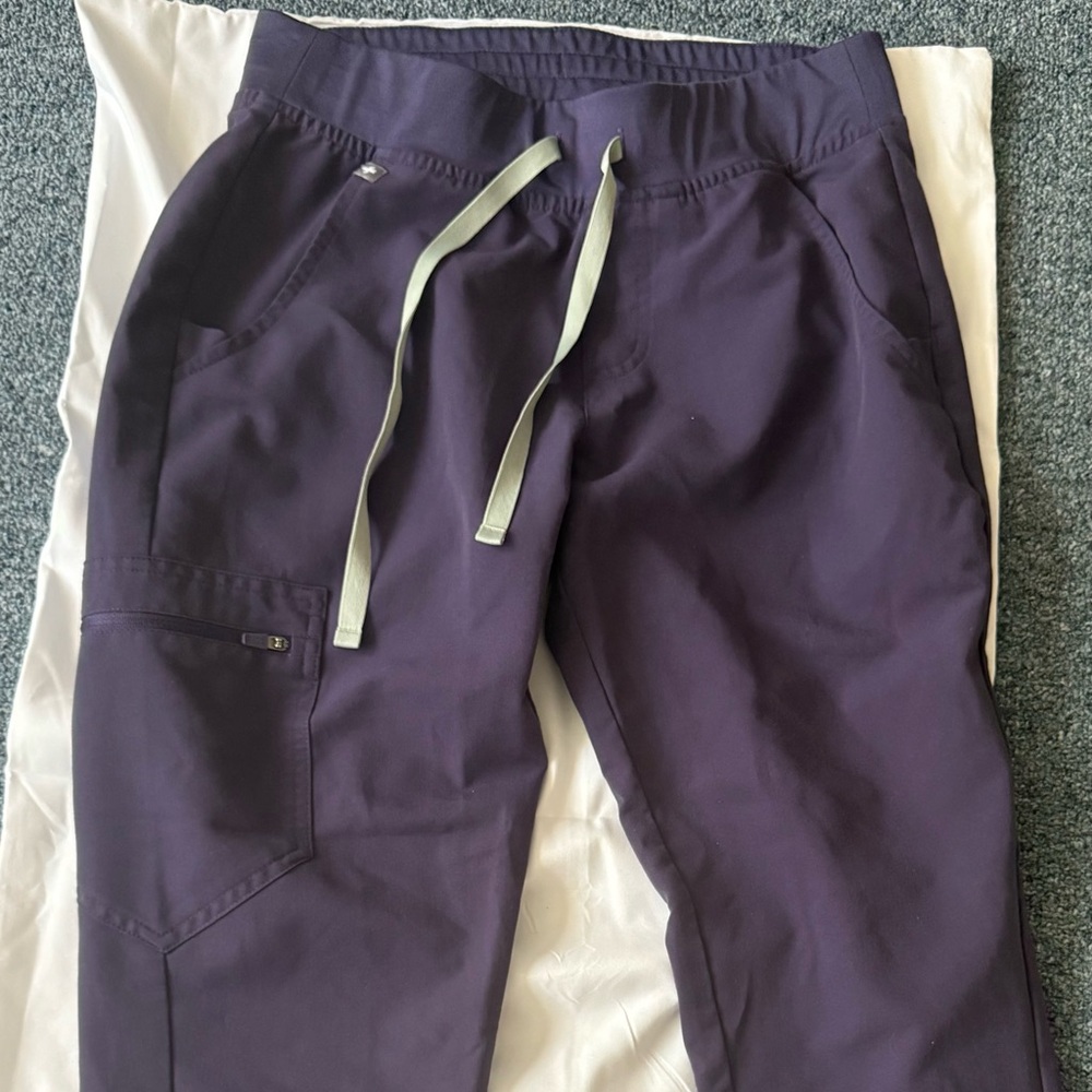 Figs Women's Deep Purple Joggers with Light Green Drawstring